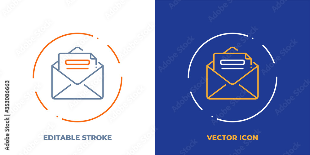 Poster letter line art vector icon with editable stroke. outline symbol of email. message pictogram made of