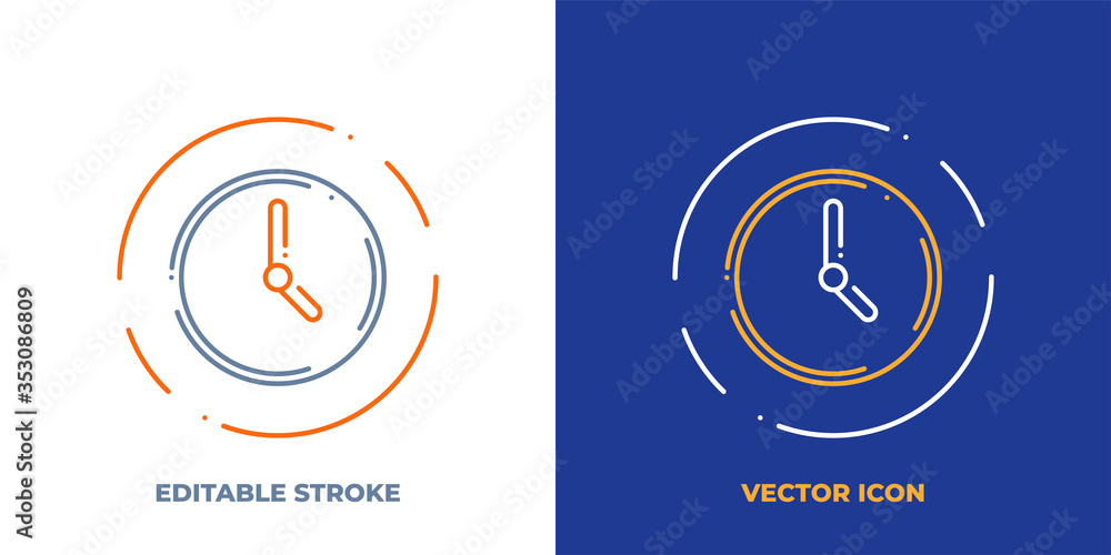 Poster clock line art vector icon with editable stroke. outline symbol of time. watch pictogram made of thi