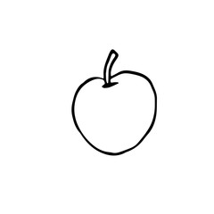 Simple flat apple icon isolated on white background. Outline doodle. Symbol autumn, crop, fruitful year. Harvest thanksgiving or halloween theme. Hand drawn vector EPS10 illustration