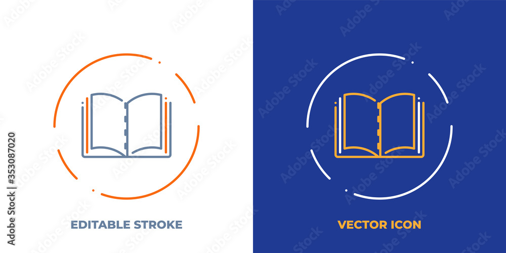 Poster textbook line art vector icon with editable stroke. outline symbol of open book. literature pictogra
