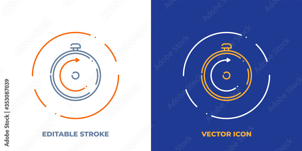 Poster stop clock line art vector icon with editable stroke. outline symbol of time chronometer. stopwatch 