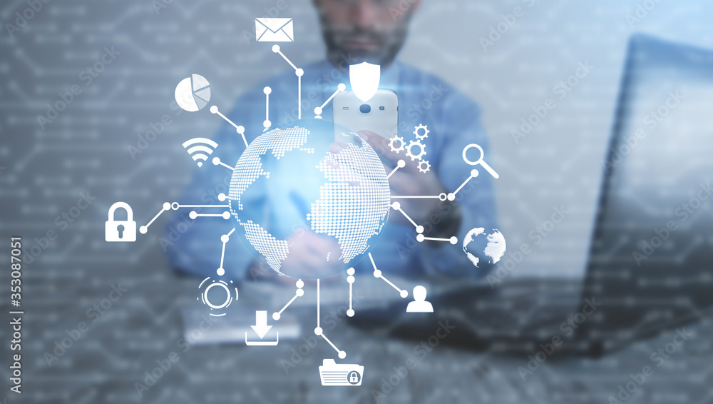 Wall mural global network connection. modern world technology