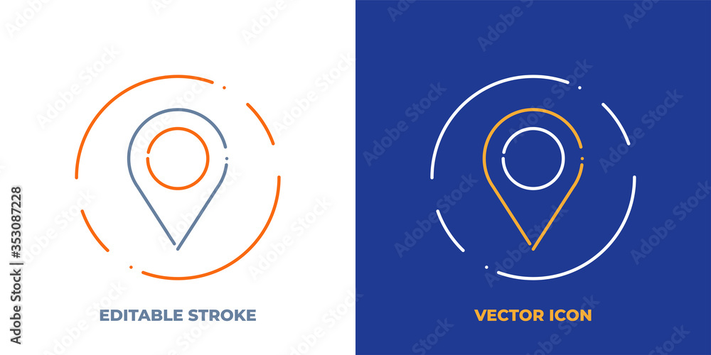 Poster navigation tag line art vector icon with editable stroke. outline symbol of position marker. locatio