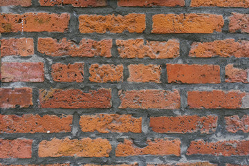 Fototapeta premium Old brick wall of red brick. Copy space background