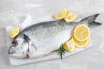 raw fish on white paper on ceramic background