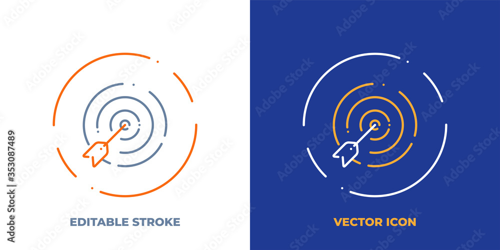 Poster goal line art vector icon with editable stroke. outline symbol of dartboard. success strategy pictog