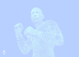 Boxer. Fighting man. Sport symbol. Vector illustration composed of particles.