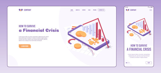 Economic crisis web page and onboarding screen template isometric vector illustration.