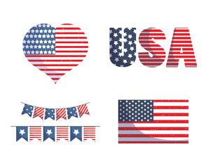 Usa independence day flag heart and banner pennant vector design