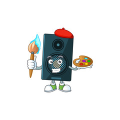 creative Artist of sound system cartoon character painting using a brush