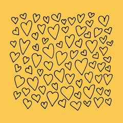 Yellow background. Hand-drawn heart pattern