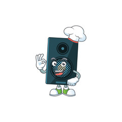 Sound system chef cartoon drawing concept proudly wearing white hat