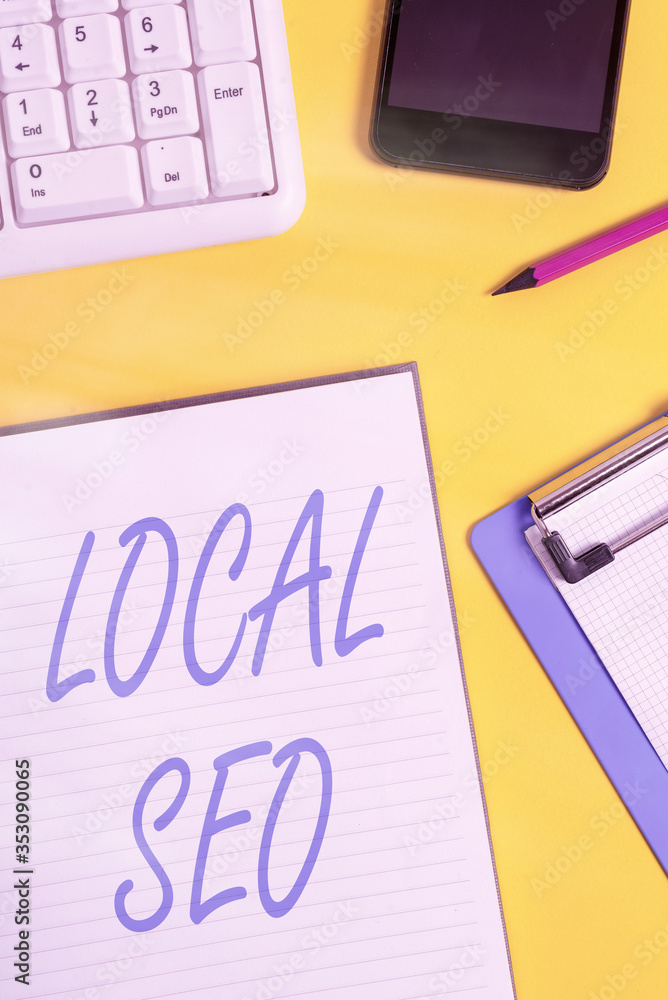 Poster conceptual hand writing showing local seo. concept meaning helps businesses promote products and ser
