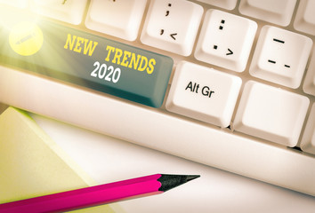 Word writing text New Trends 2020. Business photo showcasing general direction in which something...