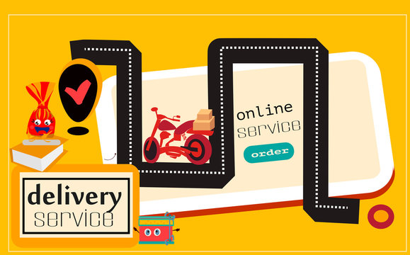 delivery online flat vector concept via a smartphone, fast presents to the customer.banner