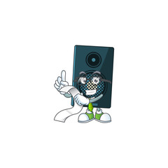 cartoon mascot design of sound system holding a menu list