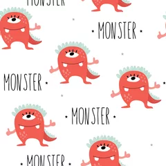 Printed kitchen splashbacks Monsters Funny monsters. Lovely seamless pattern for children designs. Sweet smiling creatures in bright colors in vector. Awesome childish background