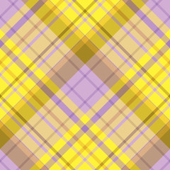 Seamless pattern in summer yellow, violet and beige colors for plaid, fabric, textile, clothes, tablecloth and other things. Vector image. 2