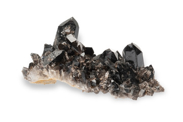 Morion variety quartz mineral isolated on white background