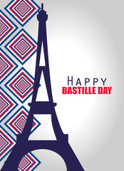 france eiffel tower of happy bastille day vector design