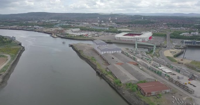 Drone video of the old dockside at the River Tees at Middlesbrough.