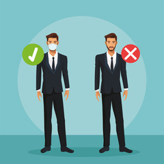 businessmen working and wearing medical masks