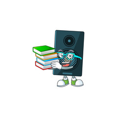 A mascot design of sound system student having books