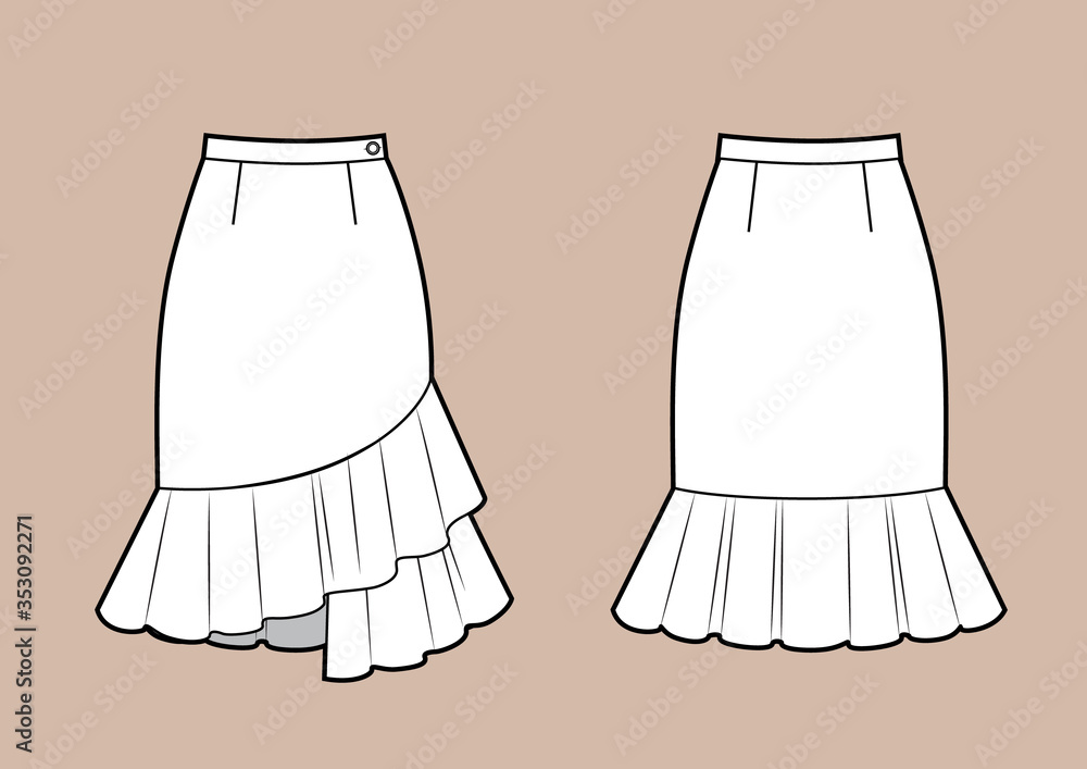 Wall mural Asymmetric skirt with volant frill technikal sketch