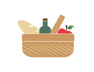 Basket with products (food). Vector flat mobile icon. Web version.