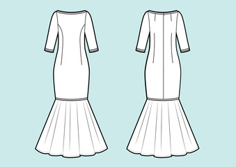 Vector illustration of maxi dress with volant.