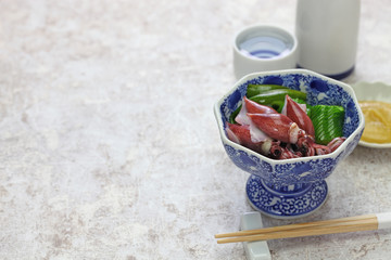 boiled firefly squid with vinegar miso, japanese cuisine