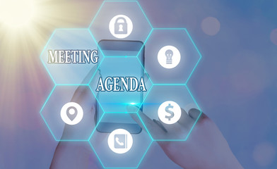 Word writing text Meeting Agenda. Business photo showcasing items that participants hope to...