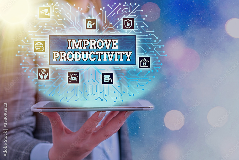 Poster conceptual hand writing showing improve productivity. concept meaning to increase the machine and pr