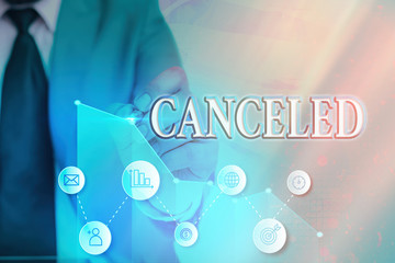 Writing note showing Canceled. Business concept for to decide not to conduct or perform something...
