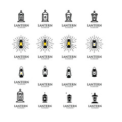 set collection lantern lamp old black logo icon design illustration - obrazy, fototapety, plakaty