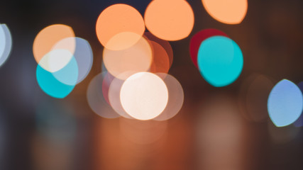 Night traffic light bokeh on road