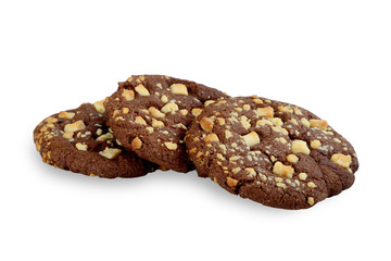 Group of cocoa cookies with walnut on white background