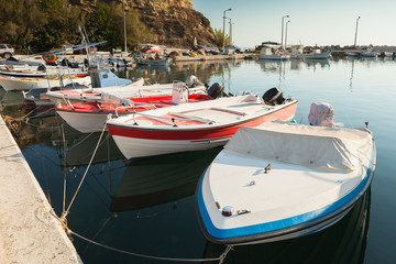 Obraz premium Small boats are moored in Tsilivi. Zakynthos. Greece