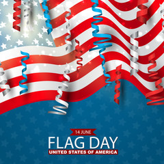 Flag Day USA. United States of America national Old Glory, The Stars and Stripes. 14 June American holiday. Vector illustration.