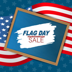 Flag Day USA sale. United States of America national Old Glory, The Stars and Stripes. 14 June American holiday. Banner with lettering. Vector illustration.