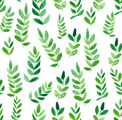 watercolor seamless pattern with green leaves