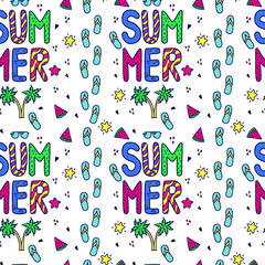 Summer seamless pattern of bright elements. Isolated on white