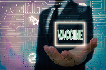 Conceptual hand writing showing Vaccine. Concept meaning preparation of killed microorganisms or...