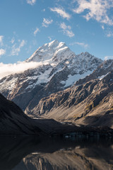 the peak mountain in the south island of new-zealand with lake that melt from glacier