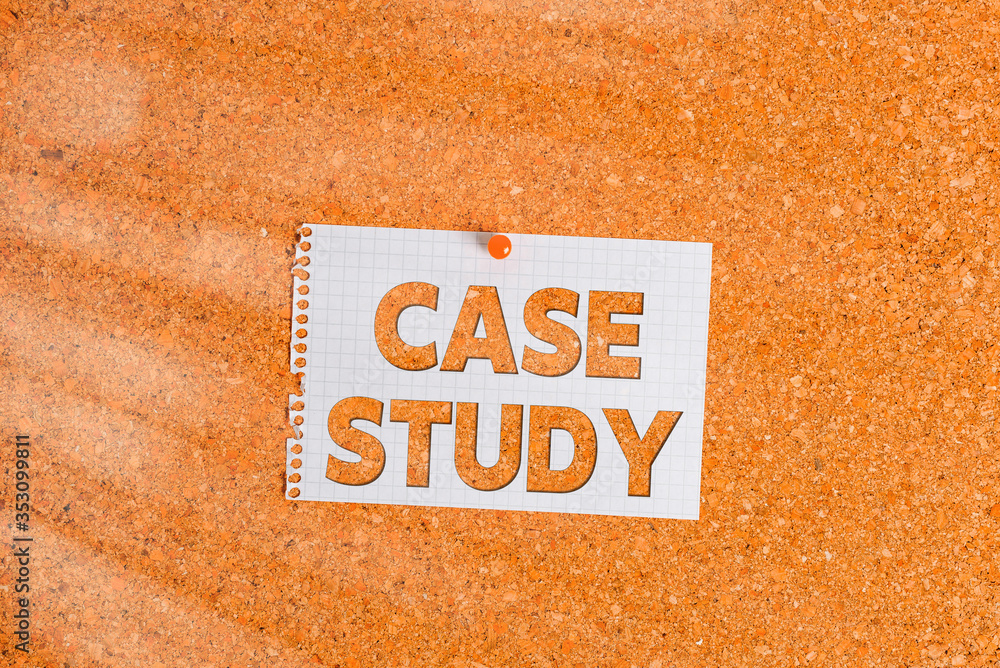 Poster word writing text case study. business photo showcasing analysis and a specific research design for 