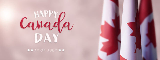 Canadian National Holiday. 1 July. Happy Canada Day greeting card. Celebration background with Canadian flag.