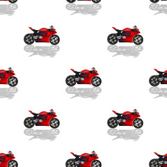 Seamless pattern with clipping mask. Sporty red motorcycle with reflection staggered EPS10