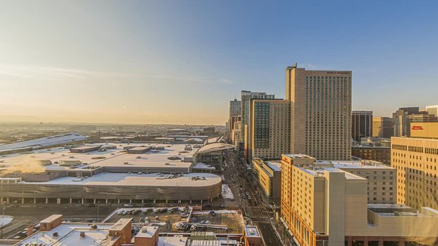 Time lapse of sunset in Denver with view on the Convention center
