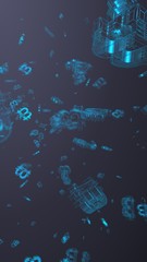 Digital currency symbol Bitcoin on a dark background. Fall of bitcoin. crypto currency graph on virtual screen. Business, Finance and technology concept. 3D illustration