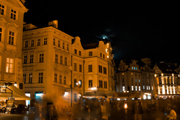 Fototapeta na wymiar People in the streets of Prague in night.